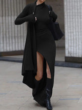 Unique knitted long sleeve sexy slit slim Maxi Dress